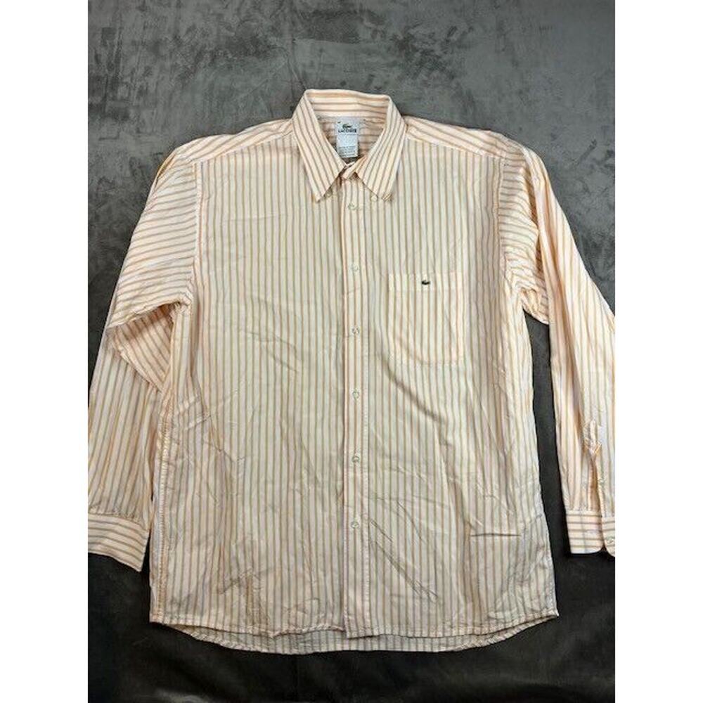 Lacoste Mens 44 Button Front Shirt Long Sleeve Yellow white stripe